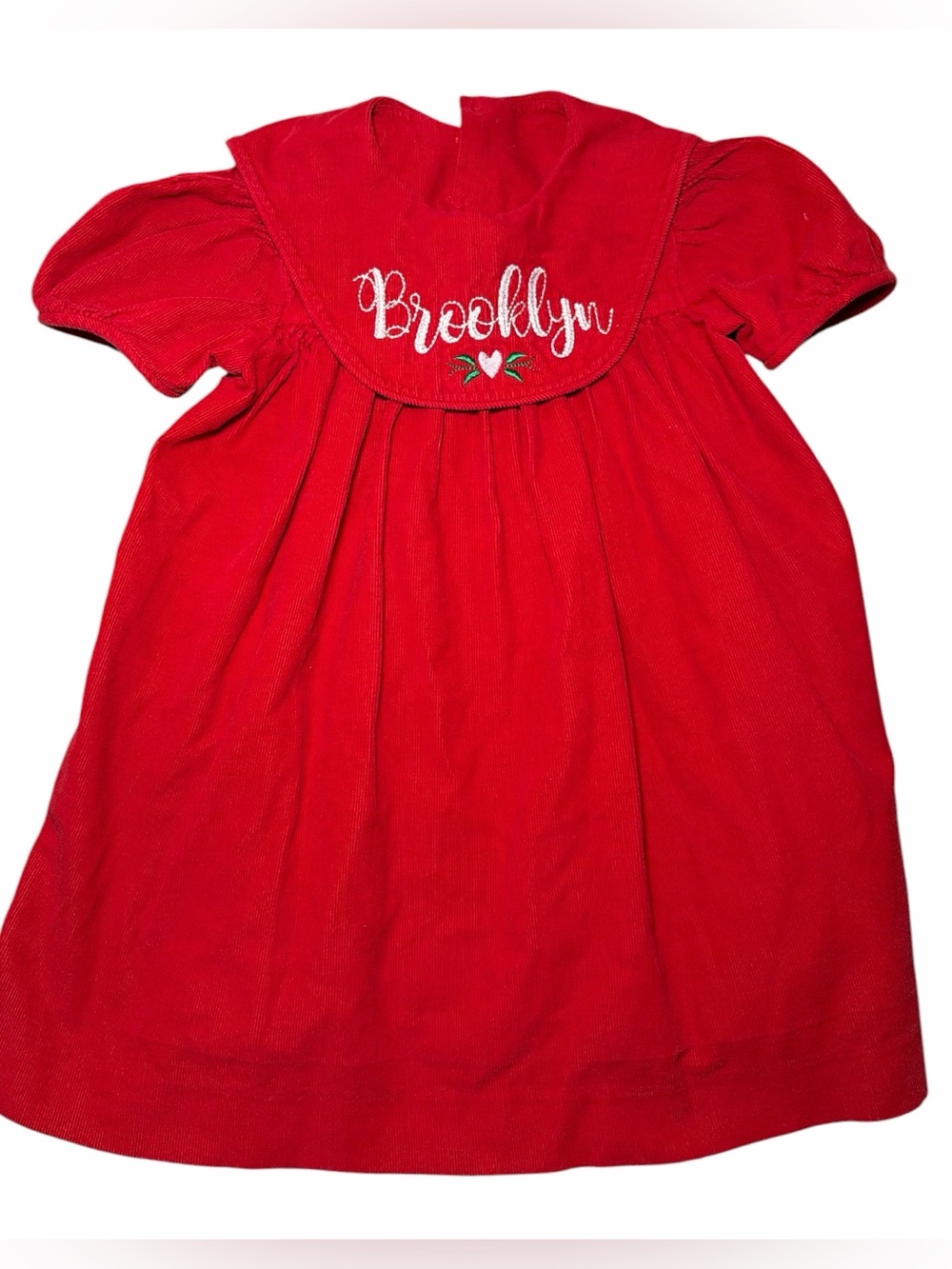 Mom & Me Size 12 Month Red 'Brooklyn' Embroidered Corduroy Dress